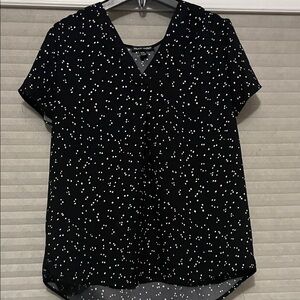 Hilary Radley Black Blouse with White Dots